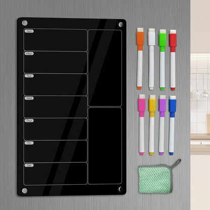 Acrylic Meal Planner Magnetic Menu Board for Kitchen Fridge,Magnetic Black Weekly Calendar Planner Board Refrigerator Dry Erase Board to Do Chore Chart,Grocery/Shopping List,12"X8"