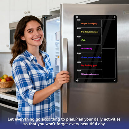 Acrylic Meal Planner Magnetic Menu Board for Kitchen Fridge,Magnetic Black Weekly Calendar Planner Board Refrigerator Dry Erase Board to Do Chore Chart,Grocery/Shopping List,12"X8"